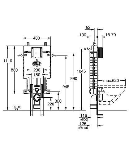 Инсталляция для унитаза GROHE Uniset (38642001) с напольным креплением Инсталляция для унитаза GROHE Uniset (38642001) с напольным креплением