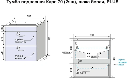 Тумба под раковину Style Line Каре 70 (2 ящ.) Люкс белая, PLUS СС-00002269 Тумба под раковину Style Line Каре 70 (2 ящ.) Люкс белая, PLUS СС-00002269