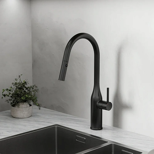 Смеситель для кухни Sancos Grand SC4002MB с вытяжным изливом, черный матовый Смеситель для кухни Sancos Grand SC4002MB с вытяжным изливом, черный матовый