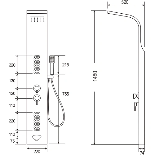 Душевая панель Ceruttispa CELIA BR CT10405 из нержавеющей стали с форсунками, нержавеющая сталь матовая Душевая панель Ceruttispa CELIA BR CT10405 из нержавеющей стали с форсунками, нержавеющая сталь матовая