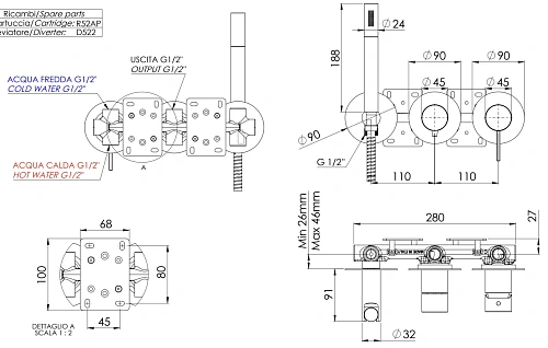Смеситель для душа Remer Metrica MC97D2P Смеситель для душа Remer Metrica MC97D2P