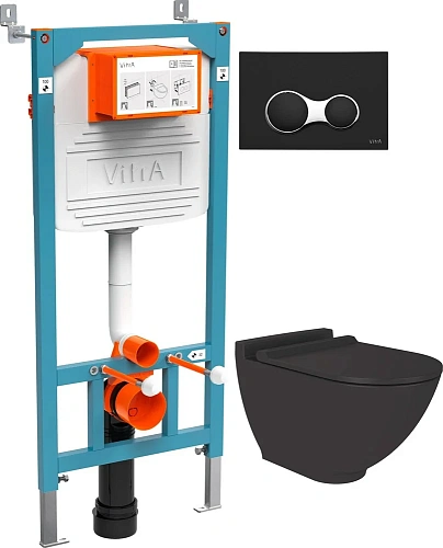 Комплект Унитаз подвесной STWORKI Rotenburg SWH52 безободковый + Инсталляция VitrA 800-2011 с черной 534890 Комплект Унитаз подвесной STWORKI Rotenburg SWH52 безободковый + Инсталляция VitrA 800-2011 с черной 534890