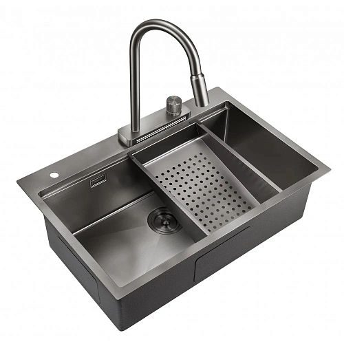 Кухонная мойка Milacio Denia 75 Steel (MC.77429) сталь воронёная Кухонная мойка Milacio Denia 75 Steel (MC.77429) сталь воронёная