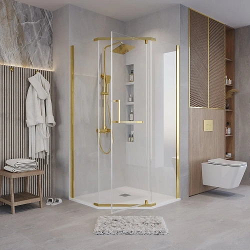 Душевой уголок GROSSMAN Pragma 302.K33.03.1010.32.00 (100x100x195) трапеция,распашн,золото сатин,стекло прозр Душевой уголок GROSSMAN Pragma 302.K33.03.1010.32.00 (100x100x195) трапеция,распашн,золото сатин,стекло прозр
