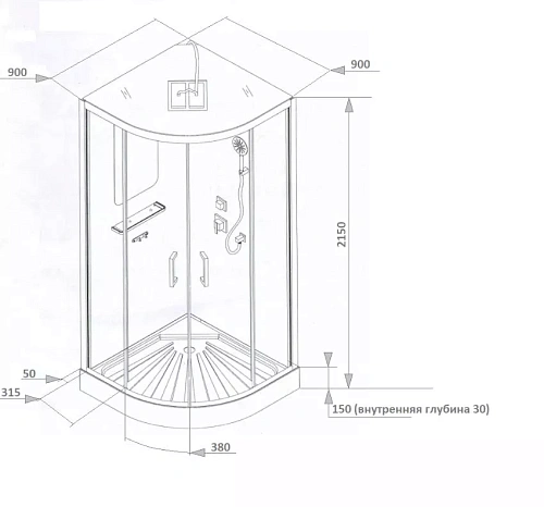 Душевая кабина Ceruttispa VIVA91 90x90x215 профиль хром, стекло прозрачное Душевая кабина Ceruttispa VIVA91 90x90x215 профиль хром, стекло прозрачное
