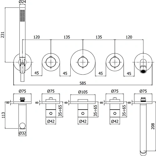Смеситель для ванны Paffoni Modular Box MDE001CR Смеситель для ванны Paffoni Modular Box MDE001CR