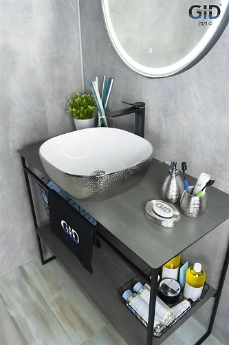 Раковина Gid D1301h021 53302 накладная белая / хром 42,5x42,5x14,5 Раковина Gid D1301h021 53302 накладная белая / хром 42,5x42,5x14,5