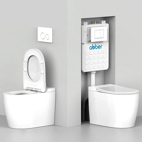 Унитаз приставной ABBER Bequem AC1111 белый, безободковый с крышкой микролифт Унитаз приставной ABBER Bequem AC1111 белый, безободковый с крышкой микролифт