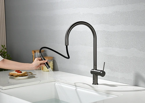 Смеситель для кухни AQUAme Cucina AQM9901GM с выдвижным изливом, металл Смеситель для кухни AQUAme Cucina AQM9901GM с выдвижным изливом, металл