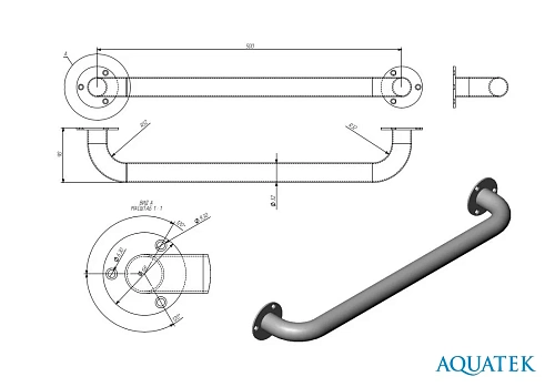 Поручень Aquatek прямой настенный 500 мм, POR-0000001 Поручень Aquatek прямой настенный 500 мм, POR-0000001