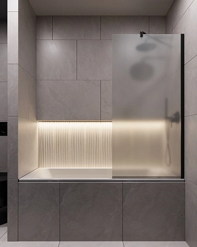 Шторка на ванну Timo TC-70/03F-8 в узком профиле черный 1400x700, стекло матовое 8 мм Шторка на ванну Timo TC-70/03F-8 в узком профиле черный 1400x700, стекло матовое 8 мм