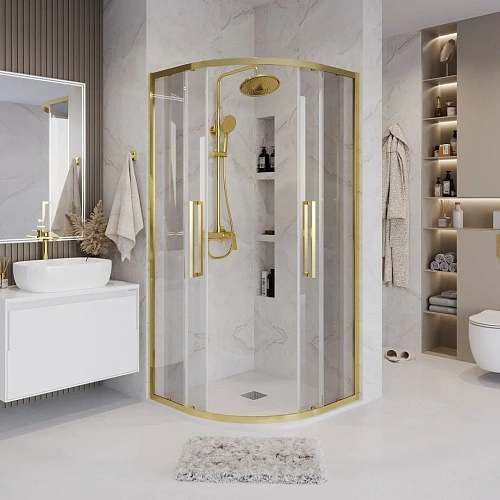 Душевой уголок GROSSMAN Cosmo 301.K33.02.9090.32.00 (90x90x195) полукруг,раздвижн,золото сатин,стекло прозрач Душевой уголок GROSSMAN Cosmo 301.K33.02.9090.32.00 (90x90x195) полукруг,раздвижн,золото сатин,стекло прозрач