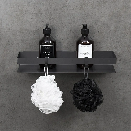 Полка Lemark SHELF LINE 400 мм с крючками, графит 9776054 Полка Lemark SHELF LINE 400 мм с крючками, графит 9776054