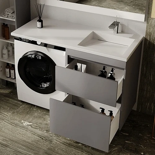 Тумба под раковину Style Line Даллас ЛЕОН 120 Люкс серая, PLUS подвесная СС-00002451 Тумба под раковину Style Line Даллас ЛЕОН 120 Люкс серая, PLUS подвесная СС-00002451