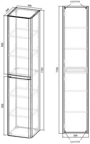 Шкаф-пенал Vincea Vico VSC-2V170RW 1700x350x350, R.Wood Шкаф-пенал Vincea Vico VSC-2V170RW 1700x350x350, R.Wood