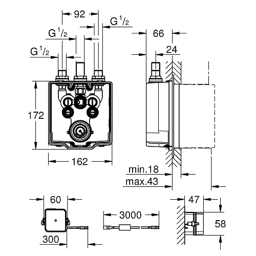 Смеситель для душа GROHE Eurosmart Cosmopolitan E Special термостатитеский, встраиваемый механизм, с 36459000 Смеситель для душа GROHE Eurosmart Cosmopolitan E Special термостатитеский, встраиваемый механизм, с 36459000