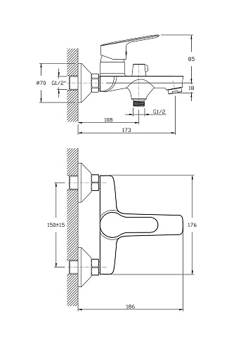 Смеситель для ванны Rush Crete CR3535-44 хром Смеситель для ванны Rush Crete CR3535-44 хром
