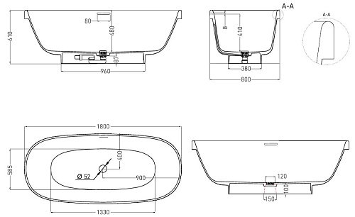 Ванна отдельностоящая Salini GRECA 180x80 103121M из искусственого камня S-Stone Ванна отдельностоящая Salini GRECA 180x80 103121M из искусственого камня S-Stone