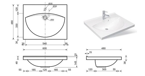 Раковина Эстет Bella silk ФР-00014918 600х480 накладная Раковина Эстет Bella silk ФР-00014918 600х480 накладная
