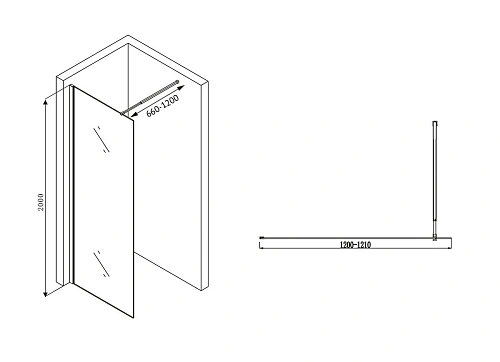 Душевая перегородка ABBER Immer Offen AG61120 120 см универсальная, профиль хром, стекло прозрачное Душевая перегородка ABBER Immer Offen AG61120 120 см универсальная, профиль хром, стекло прозрачное