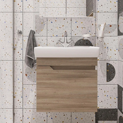 Тумба с раковиной DIWO Воронеж 50 подвесная, ореховый дубослив, с сифоном 579741 Тумба с раковиной DIWO Воронеж 50 подвесная, ореховый дубослив, с сифоном 579741