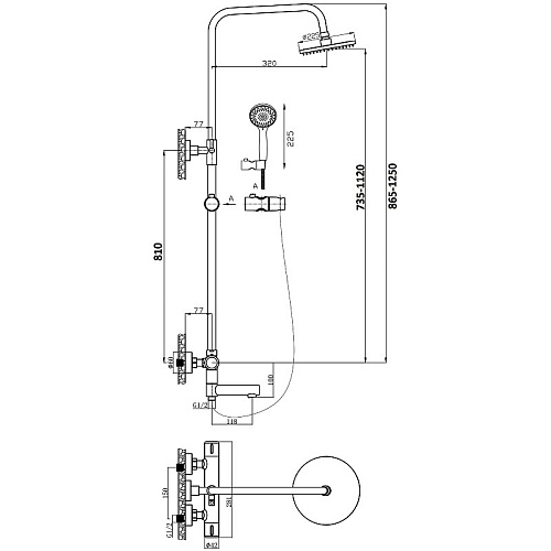 Душевая система Orange Thermo T02S3-911b термостат с изливом, черный матовый Душевая система Orange Thermo T02S3-911b термостат с изливом, черный матовый