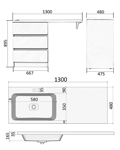 Тумба с раковиной Orange Sistema ST-70TUW+RAL напольная, левая 130 см под стиральную машину, белый Тумба с раковиной Orange Sistema ST-70TUW+RAL напольная, левая 130 см под стиральную машину, белый