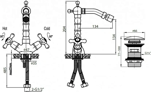 Смеситель для биде CEZARES RETRO-C-BS2-BLC Смеситель для биде CEZARES RETRO-C-BS2-BLC