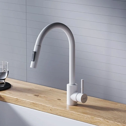 Смеситель для кухни Dorff Logic D3007533 с вытягивающимся изливом, белый Смеситель для кухни Dorff Logic D3007533 с вытягивающимся изливом, белый