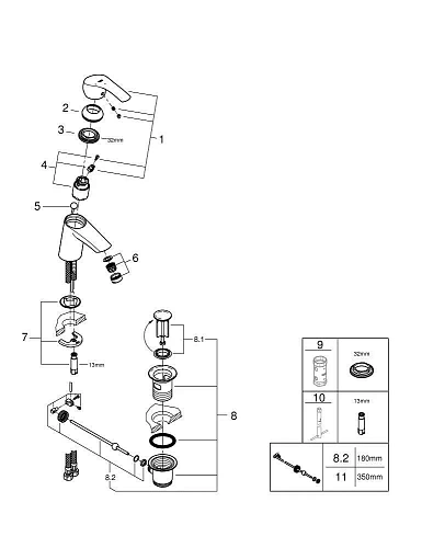Смеситель для раковины GROHE Eurosmart New с донным клапаном, хром (32926002) Смеситель для раковины GROHE Eurosmart New с донным клапаном, хром (32926002)