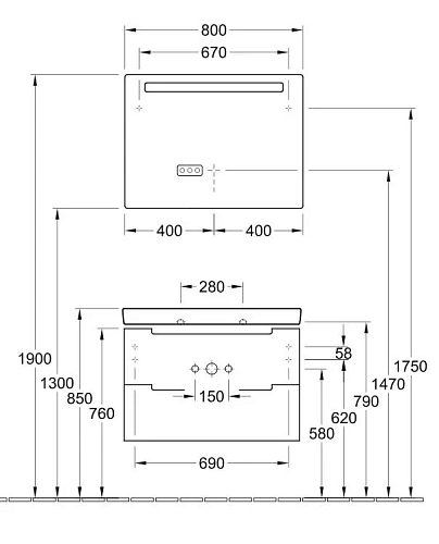 Тумба под раковину Villeroy & Boch Subway 2.0 A69610FQ (A696 10 FQ) Oak Graphite Тумба под раковину Villeroy & Boch Subway 2.0 A69610FQ (A696 10 FQ) Oak Graphite