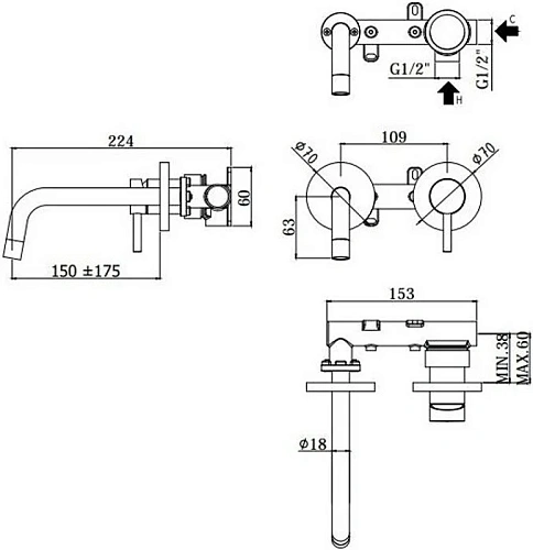 Смеситель для раковины Paffoni Light LIG101NO70 (с внутренней частью) Смеситель для раковины Paffoni Light LIG101NO70 (с внутренней частью)