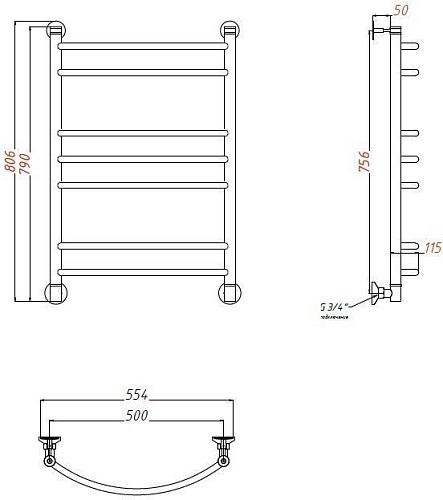 Полотенцесушитель водяной Aquanet Romeo(г2) 800x500 бронза 00236460 Полотенцесушитель водяной Aquanet Romeo(г2) 800x500 бронза 00236460
