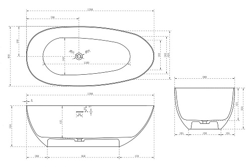 Ванна отдельностоящая ABBER AS9611-1.7 170x80 универсальная, белая матовая, искусственный камень Ванна отдельностоящая ABBER AS9611-1.7 170x80 универсальная, белая матовая, искусственный камень