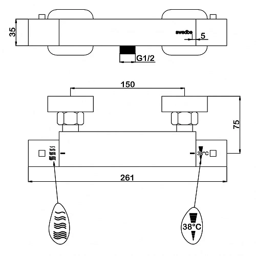 Смеситель для душа Swedbe Mercury 9052 термостатический Смеситель для душа Swedbe Mercury 9052 термостатический