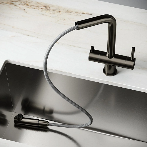 Смеситель для кухни SANCOS Spin SC4015GG с вытяжным изливом, c краном для фильтрованной воды вороненая сталь Смеситель для кухни SANCOS Spin SC4015GG с вытяжным изливом, c краном для фильтрованной воды вороненая сталь