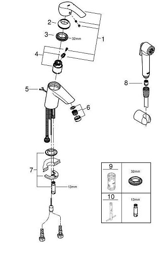 Смеситель для раковины GROHE Eurosmart New с цепочкой и Гигиенический душем, хром (23124002) Смеситель для раковины GROHE Eurosmart New с цепочкой и Гигиенический душем, хром (23124002)
