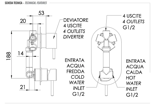 Смеситель для душа Remer X Style X94NO, чёрный матовый Смеситель для душа Remer X Style X94NO, чёрный матовый