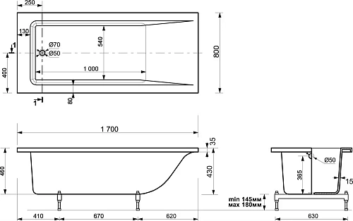 Ванна из искусственного камня STWORKI Ольборг ФР-00014091 170x80, с ножками 576760 Ванна из искусственного камня STWORKI Ольборг ФР-00014091 170x80, с ножками 576760