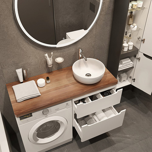 Тумба с раковиной STWORKI Берген 60 белая с темной столешницей 122, Moon 1, L 549683 Тумба с раковиной STWORKI Берген 60 белая с темной столешницей 122, Moon 1, L 549683