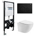 Комплект унитаза ABBER Bequem AC1100T белый с инсталляцией AC0105 и кнопкой AC0121MB черный матовый Комплект унитаза ABBER Bequem AC1100T белый с инсталляцией AC0105 и кнопкой AC0121MB черный матовый