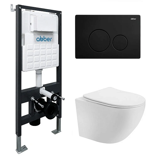 Комплект унитаза ABBER Bequem AC1100T белый с инсталляцией AC0105 и кнопкой AC0121MB черный матовый Комплект унитаза ABBER Bequem AC1100T белый с инсталляцией AC0105 и кнопкой AC0121MB черный матовый