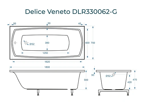 Ванна из искусственного камня Delice Veneto 180х75 DLR330062-G глянцевая Ванна из искусственного камня Delice Veneto 180х75 DLR330062-G глянцевая