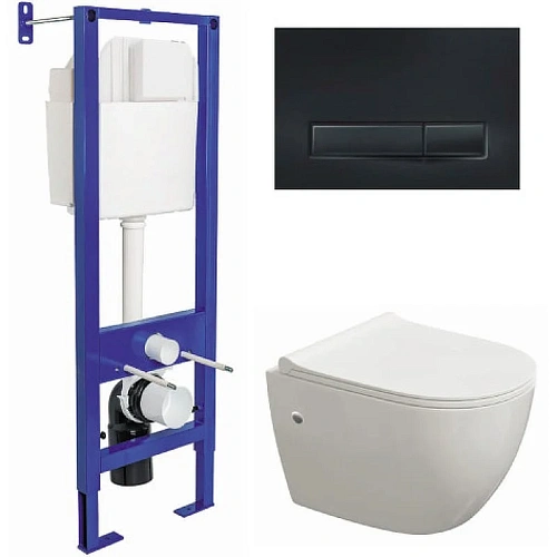 Комплект унитаза BERGES OKUS с инсталляцией ATOM Line 410 черной SoftTouch, сидение дюропласт Okus S 042445 Комплект унитаза BERGES OKUS с инсталляцией ATOM Line 410 черной SoftTouch, сидение дюропласт Okus S 042445