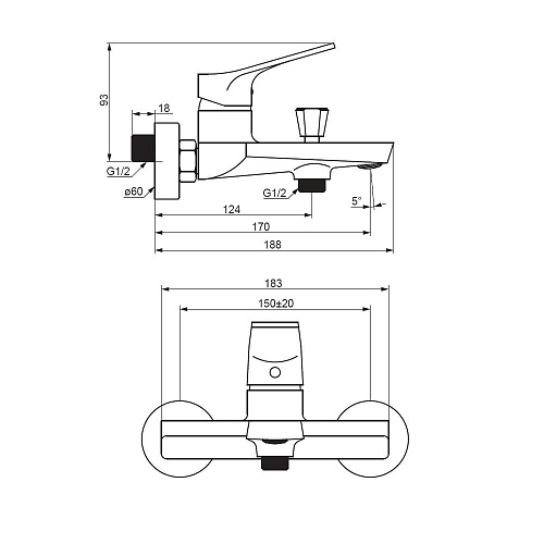 Смеситель для ванны Damixa Merkur 401000000 хром Смеситель для ванны Damixa Merkur 401000000 хром