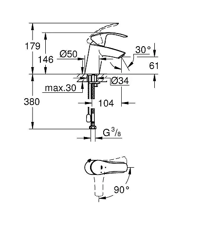 Смеситель для раковины GROHE Eurosmart New с цепочкой, S-size, хром (23372002) Смеситель для раковины GROHE Eurosmart New с цепочкой, S-size, хром (23372002)