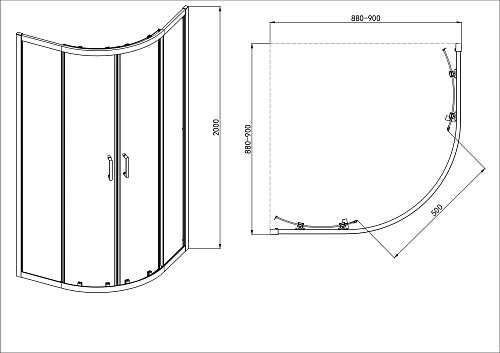 Душевой уголок Aquatek AQ.RO.090.1GM стекло прозрачное 1/4 круга, двери раздвижные, 200x90x90 см, профиль оружейная сталь Душевой уголок Aquatek AQ.RO.090.1GM стекло прозрачное 1/4 круга, двери раздвижные, 200x90x90 см, профиль оружейная сталь