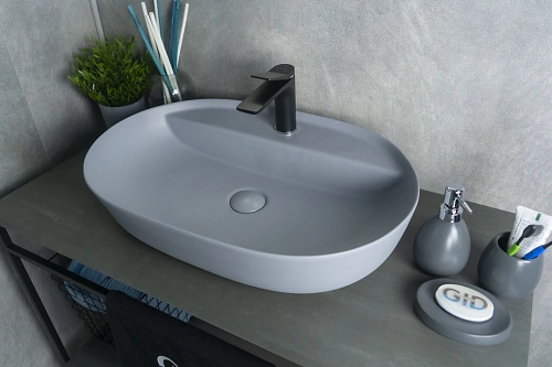 Раковина Gid Gm1346 53341 накладная серая матовая 61x41x14 Раковина Gid Gm1346 53341 накладная серая матовая 61x41x14