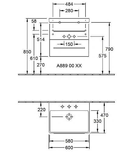 Тумба под раковину Villeroy & Boch Avento A88900B1 (A889 00 B1) Crystal Grey Тумба под раковину Villeroy & Boch Avento A88900B1 (A889 00 B1) Crystal Grey