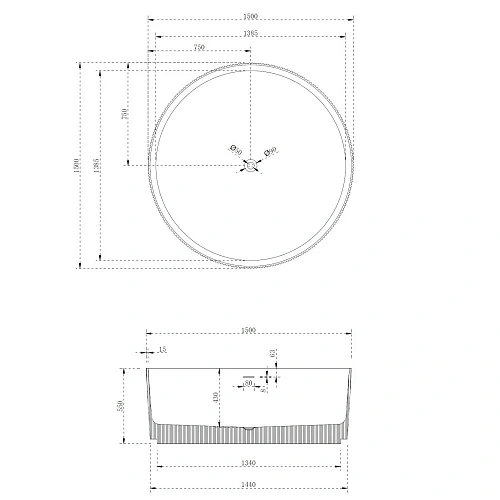 Ванна отдельностоящая ABBER AS9679 150x150 универсальная, белая матовая, искусственный камень Ванна отдельностоящая ABBER AS9679 150x150 универсальная, белая матовая, искусственный камень